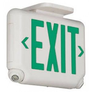Dual Lite EVCUGWD4 LED Exit Sign & Emergency Light Combo, 1.7W Green Letters Remote Damp Listed   White