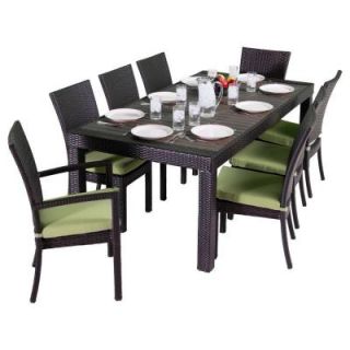 RST Brands Deco 9 Piece Patio Dining Set with Ginkgo Green Cushions OP PETS9 DEC GNK K