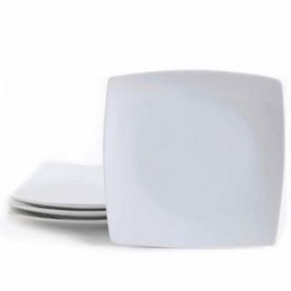 Gibson Studio Bistro Dining 10.5" Square Dinner Plates, Set of 4, White