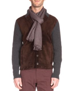 Berluti Herringbone Woven Scarf, Medium Brown