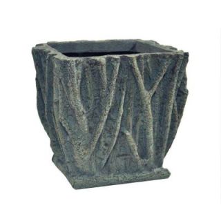 MPG 12 in. Square Old Stone Cast Stone Faux Bois Planter PF5874WWT