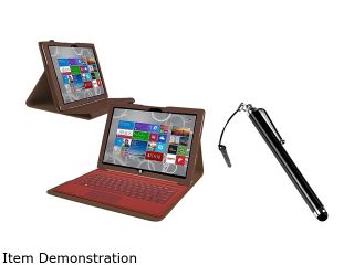 Insten Brown Folio Stand Leather Case + Black Stylus For Microsoft Surface Pro 3   Laptop Cases & Bags