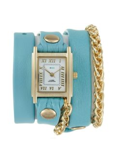 Womens Turquoise Leather & Gold Wrap Watch by La Mer Collections