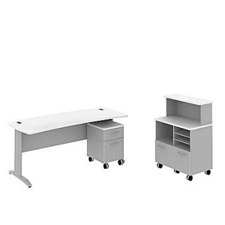 Bush Business Sector 72W x 30D Curved Desk, Mobile Piler Filer and 2 Dwr Pedestal, White