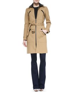 Veronica Beard  Scuba Dickey Trench Coat, Tiered Muscle Tee & Flare Leg Dark Stretch Jeans