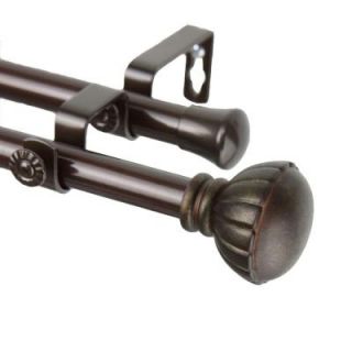 Rod Desyne 120 in.   170 in. Double Telescoping Curtain Rod in Cocoa with Magnolia Finial 4705 997