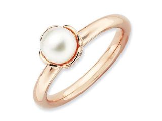 Sterling Silver Stackable Expressions White Pearl Pink Plated Ring, Size 5