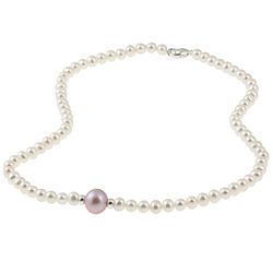 DaVonna Sterling Silver White and Pink FW Pearl Necklace (4 12 mm