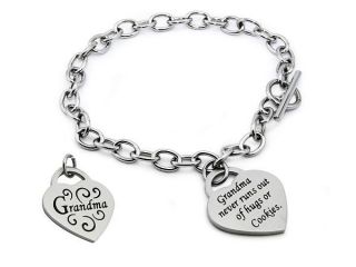 Tioneer Stainless Steel Grandma Heart Charm Bracelet