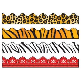 Carson Dellosa 144029 156 x 2.25 Scalloped Variety Border Set II, Leopard, Tiger, Zebra, and Red Bandana Print