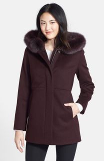 Sachi Genuine Fox Fur Trim Hooded Wool Blend Coat (Regular & Petite)