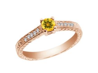 0.38 Ct Yellow Citrine 925 Rose Gold Plated Silver Engagement Ring