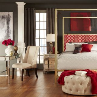 INSPIRE Q Solivita Red Moroccan Linen Gold Metal Poster Bed