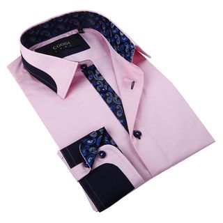 Coogi Luxe Mens Pink Button Down Fashion Shirt with Paisley Trim