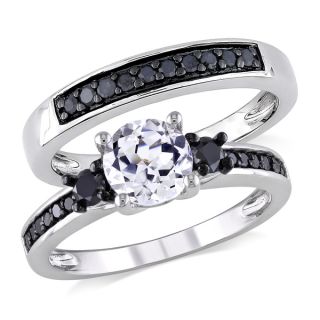 Miadora Sterling Silver Created White Sapphire and 2/5ct TDW Black and