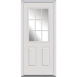 Milliken Millwork 34 in. x 80 in. Classic Clear Glass 9 Lite 2 Panel Primed White Fiberglass Smooth Prehung Front Door Z000493L