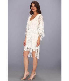 tbags los angeles high low hem 3 4 sleeve crochet waisted dress w feather lace