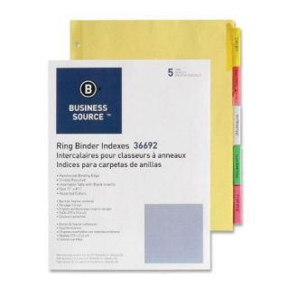 Business Source Ring Binder Index Divider   Blank   8.50" X 11"   5 / Set   Multicolor Tab (BSN36692)
