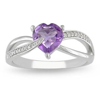 Miadora Sterling Silver Amethyst and Diamond Accent Heart Ring