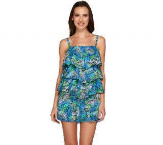 Fit 4 U Bandeau V Tiered Romper Swimsuit —