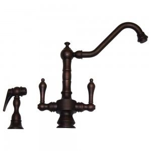 Whitehaus WHKSDTLV3 8201 MB Vintage III dual handle faucet with long traditional swivel spout, lever handles and solid brass side spray   Mahogany Bronze