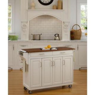 Home Styles Create a Cart 48 in. W Wood Top Kitchen Cart with Towel Bar in White 9200 1026G