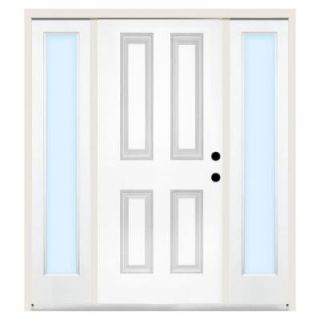 Steves & Sons 60 in. x 80 in. Premium 4 Panel Left Hand Primed Steel Prehung Front Door w/ 10 in. Clear Glass Sidelite and 6 in. Wall ST40 PR S10CL 6LH