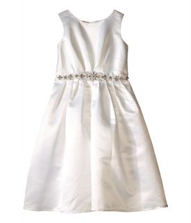 Us Angels Sleeveless Satin Dress w/ Beaded Pleated Waist & Full Skirt (Little Kids) Ivory