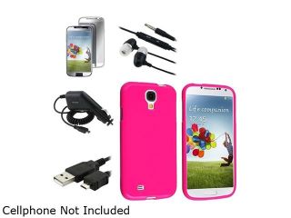 Insten Pink TPU Case + Mirror Screen Protector + Charger + USB Cable + Black Headphone Compatible with Samsung Galaxy S4 i9500