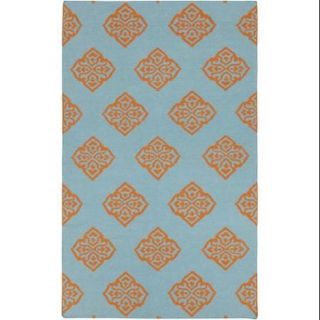 9' x 13' Stylish Serenity Teal and Afternoon Orange Reversible Woven Wool Area Throw Rug