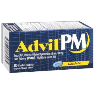 Advil PM Pain Reliever / Nighttime Sleep Aid (Ibuprofen and Diphenhydramine) 80 Count