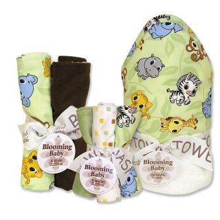 Trend Lab Chibi Zoo 10 Piece Hooded Towel, Wash Cloth and Burp Cloth Set   Green    Trend Lab