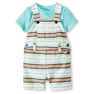 Cherokee® Baby Boys Bodysuit & Short Overall Set   Aqua/Multi Stripe