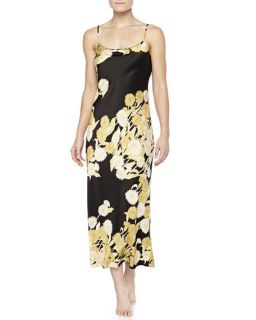 Natori Irina Floral Print Long Gown, Black/Gold