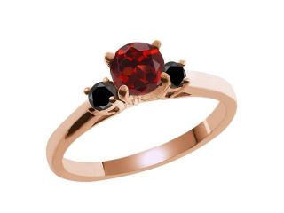 0.73 Ct Round Red Garnet Black Diamond 18K Rose Gold Ring 