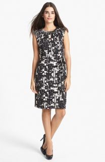 Adrianna Papell Embellished Neck Print Jersey Dress