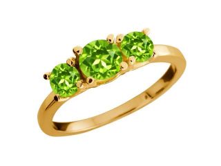1.00 Ct Round Green Peridot Gemstone Gold Plated Sterling Silver Ring 