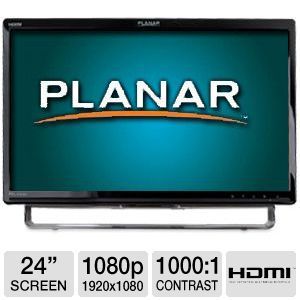 Planar PXL2430MW 24 Class Widescreen LED Backlit Multi Touch Monitor   1080p, 1920 x 1080, 10001 Native, 60Hz, 5ms, HDMI, DVI, VGA, USB
