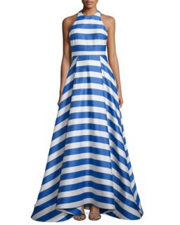 Alice + Olivia Marsha Striped Sleeveless Gown, Blue/White