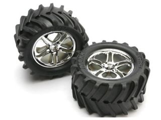 Traxxas TRA5173 Maxx Tires Split Spoke Chrome Wheels Foam Inserts   Assembled, Glued, Also Fits Revo Series 