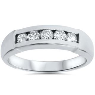 Mens 1/2ct 14K White Gold Round Diamond Wedding Ring