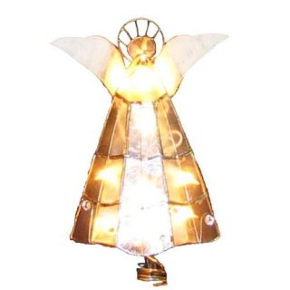 Kurt Adler 9" 10 Light Capiz Angel Tree Topper With Trumpet