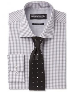 Nick Graham Grey Check Dress Shirt and Multi Color Dot Tie Set   Dress