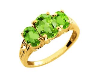 2.15 Ct Oval Green Peridot Gemstone Gold Plated Sterling Silver Ring 