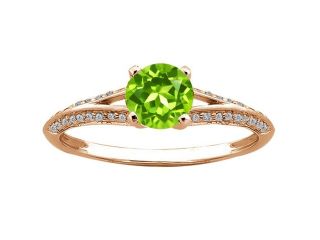 0.85 Ct Round Green Peridot Diamond 925 Rose Gold Plated Silver Ring 