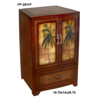 Cheungs Wooden Palm Tree Print 2 Door / Drawer Cabinet
