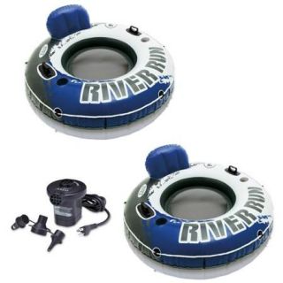 INTEX River Run I Inflatable Floating Tubes (Set of 2) & Quick Fill Air Pump