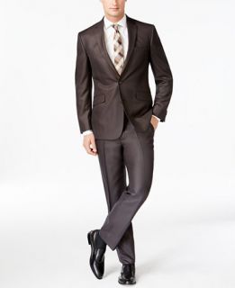 Kenneth Cole Reaction Slim Fit Brown Micro Check Suit   Suits & Suit