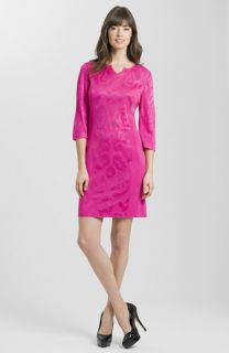 Ming Wang Three Quarter Sleeve Jacquard Knit Dress