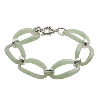 Gems For You Sterling Silver 8 inch Jade Link Bracelet